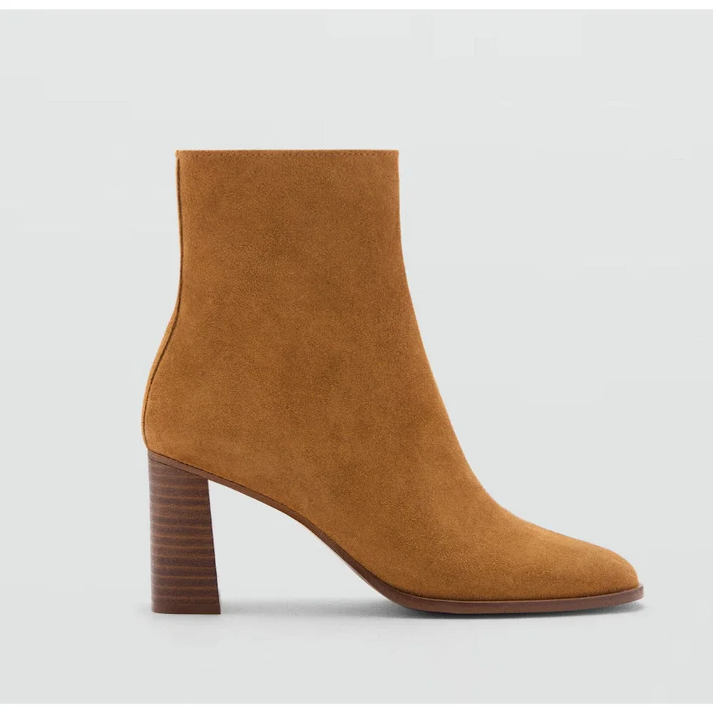 NEW MANGO MNG MEDIUM BROWN HEEL SUEDE ANKLE BOOTS BOOTIE SZ 39 US 8.5